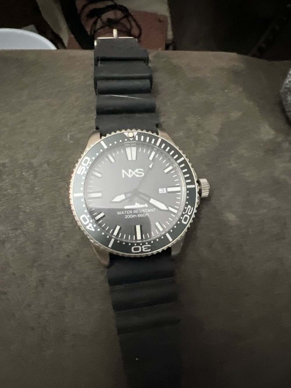 NXS Ocean Warrior 200m Water Resistant Dive Watch with Black Rubber Strap